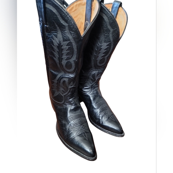 Vintage Tony Lamas 2923 Black Leather Pointed Toe Western Cowboy Boot Size 91/2B - Picture 3 of 7